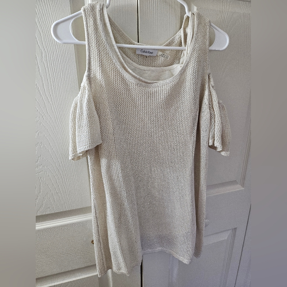 Calvin Klein Cream Cold Shoulder Top